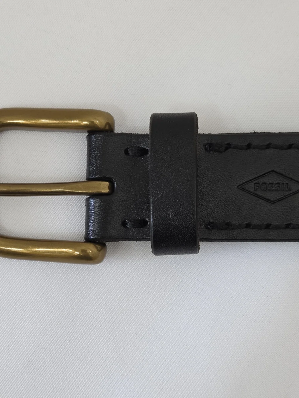 Fossil Black Leather Belt with Brass-Tone Buckle Sz L